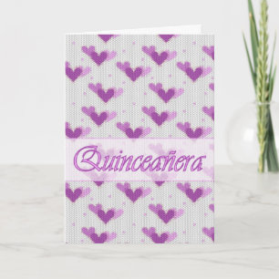 Spanish Quinceanera Pink Purple Hearts Card