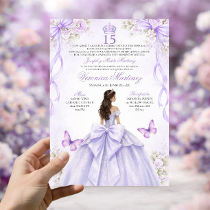 Spanish Quinceañera Purple Princess Dress 15 Años Invitation