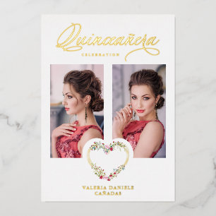 Spanish Quinceañera Romantic Red Pink Shades Heart Foil Invitation