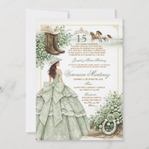 Spanish Quinceañera Sage Green 15 Años Princess Invitation