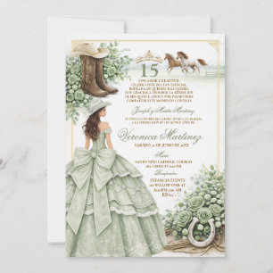 Spanish Quinceañera Sage Green 15 Años Princess Invitation