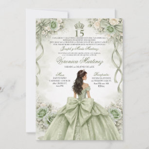 Spanish Quinceañera Sage Green Princess 15 Años Invitation
