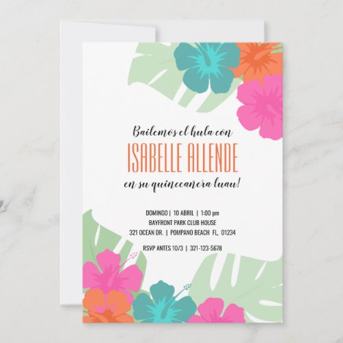 SPANISH quinceaera TROPICAL LUAU bright floral Invitation