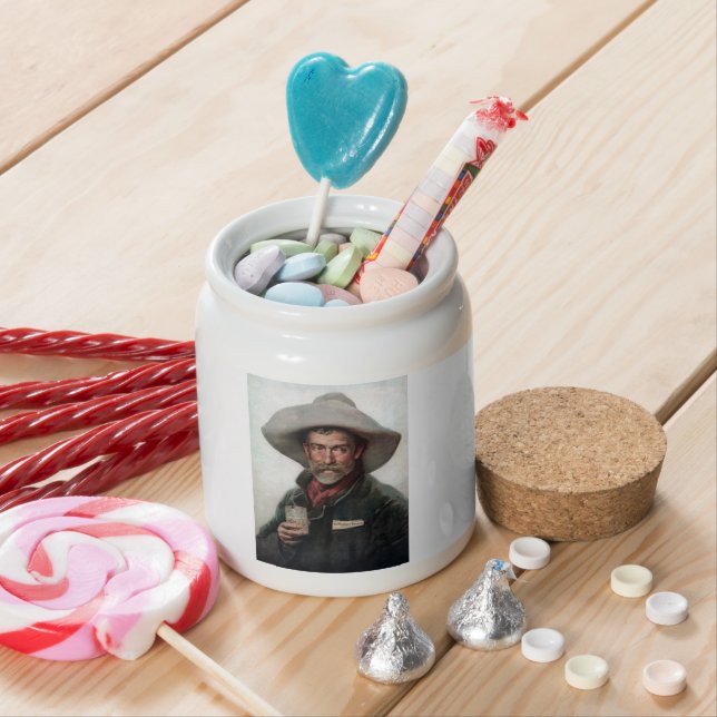 Spanish Ranchero Cowboy in Old West Saloon Candy Jar (In Situ)
