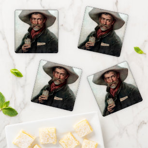 Spanish Ranchero Cowboy in Old West Saloon Coaster Set
