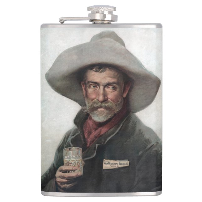 Spanish Ranchero Cowboy in Old West Saloon Flask (Front)