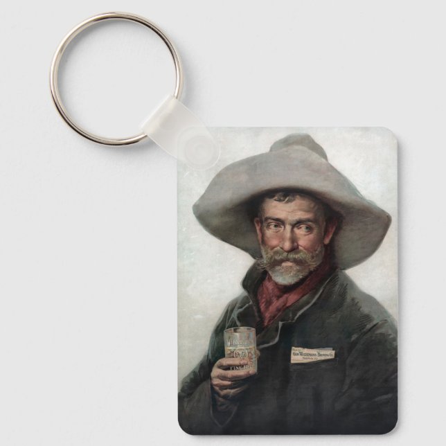 Spanish Ranchero Cowboy in Old West Saloon Keychain (Front)