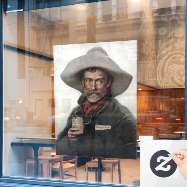 Spanish Ranchero Cowboy in Old West Saloon Window Cling (Cafe Window)