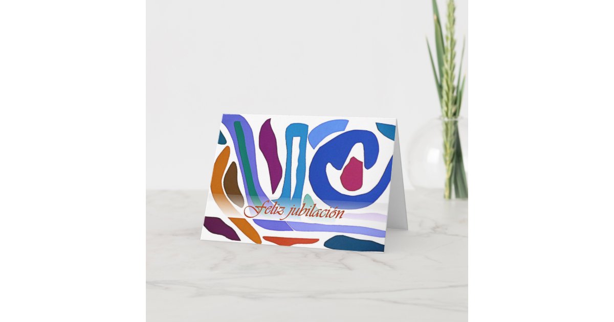 Spanish Retirement Blue Orange Abstract Art Card
