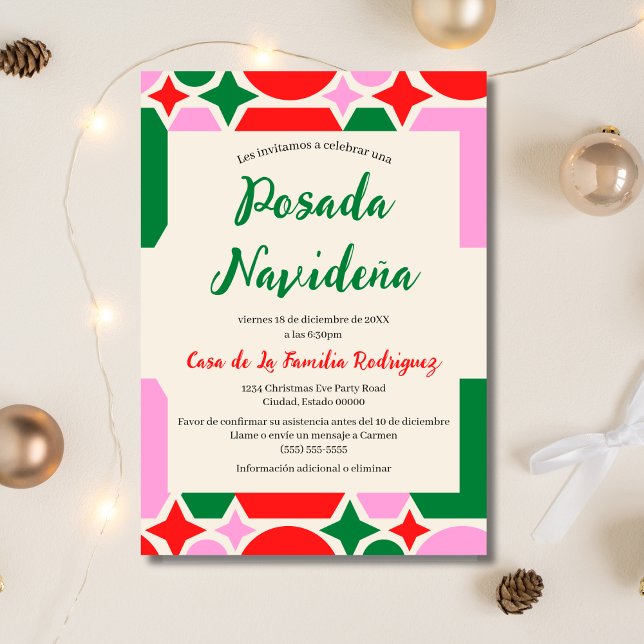 Spanish Retro Festive Posada  Navideña Christmas Invitation (Creator Uploaded)