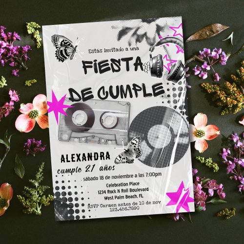 Spanish Retro Music Any Age Black & Pink Birthday