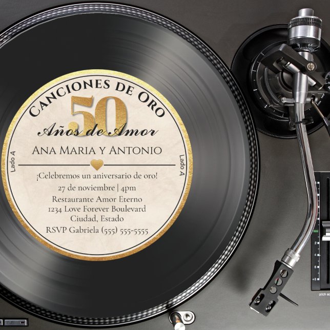 Spanish Retro Vinyl Record 50th Anniversary Invitation (Creator Uploaded)