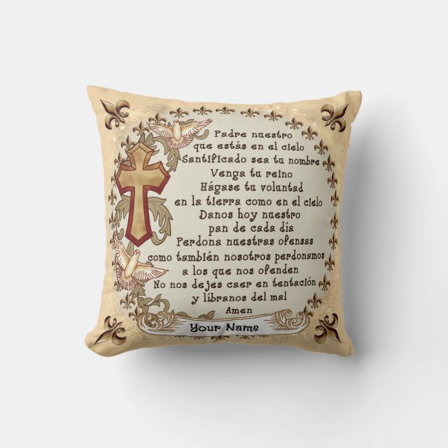Spanish Revised Lords Prayer custom name pillow (Front)