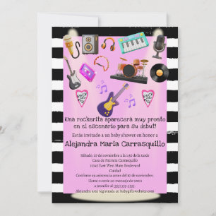 Spanish Rock n Roll Pink Baby Girl Shower Invitation
