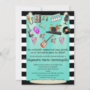 Spanish Rock n Roll Teal Baby Boy Shower Invitation