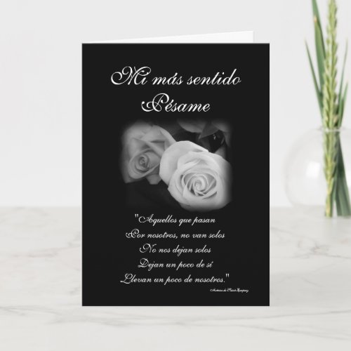 Spanish rosa y poema de Pesame BW sympathy card