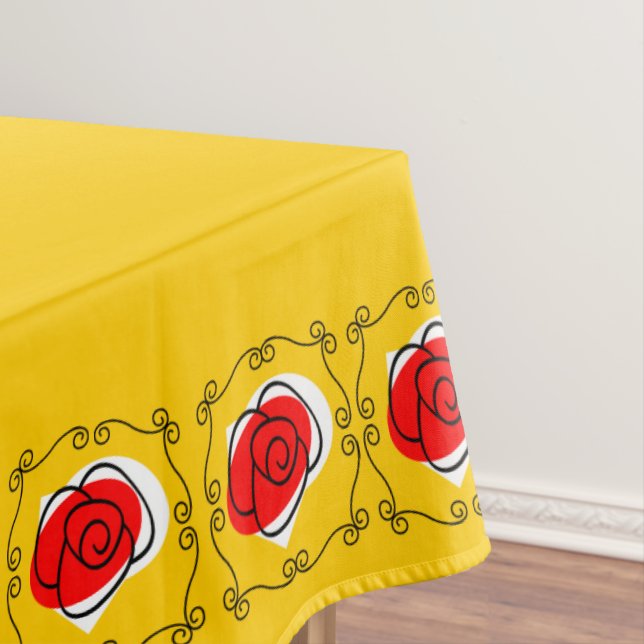 Spanish Rose Corners tablecloth 60 x 84 (In Situ)