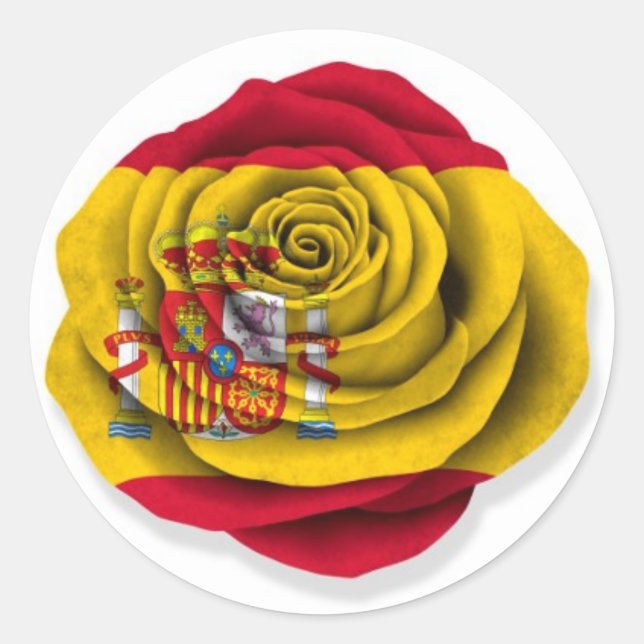 Spanish Rose Flag on White Classic Round Sticker (Front)