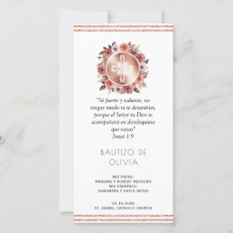 Spanish, Rose Gold Floral Baptism Bookmark Favor Thank You Card