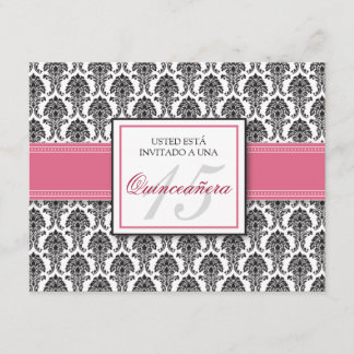 SPANISH Rose Pink Damask Quinceañera Invitación Invitation