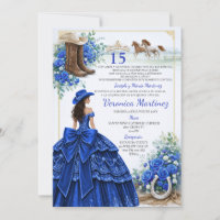 Spanish Royal Blue Floral Charra Princess 15 Años