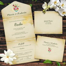 Spanish, Rustic All in One Mexican Wedding Invite