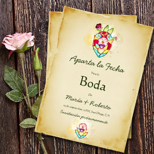 Spanish Rustic Heart Mexican Wedding Save The Date Invitation