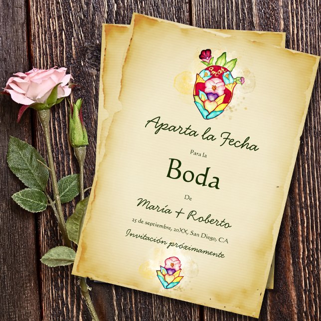 Spanish Rustic Heart Mexican Wedding Save The Date Invitation (Creator Uploaded)