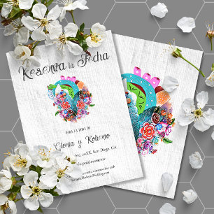 Spanish Rustic Heart Mexican Wedding Save the Date Invitation