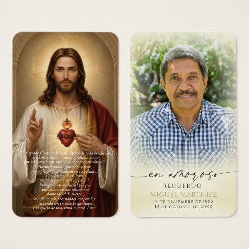 Spanish Sacred Heart Catholic Memorial Prayer Card