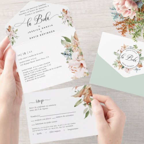Spanish Sage Earth Tones Floral Wedding Tear RSVP All In One Invitation