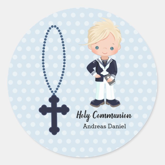 Spanish Sailor First Communion boy Classic Round Sticker (Front)