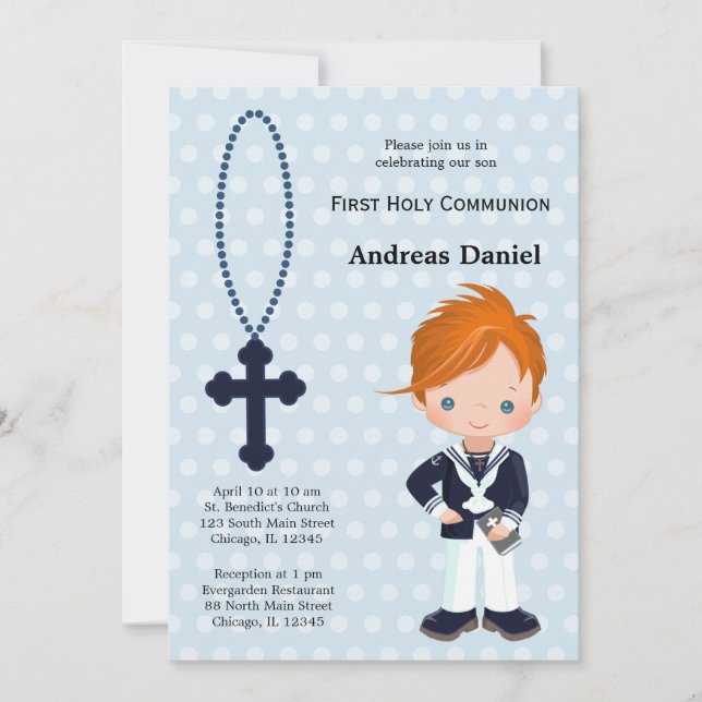 Spanish Sailor First Communion boy Invitation (Front)