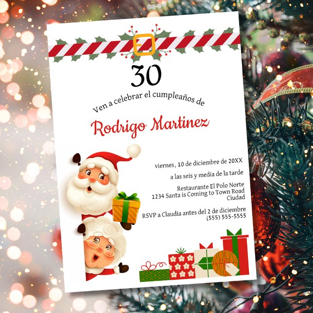 Spanish Santa & Mrs Claus Christmas 30th Birthday  Invitation (Creator Uploaded)