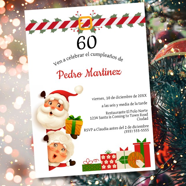 Spanish Santa & Mrs Claus Christmas 60th Birthday  Invitation (Creator Uploaded)