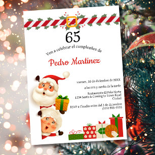Spanish Santa & Mrs Claus Christmas 65th Birthday Invitation