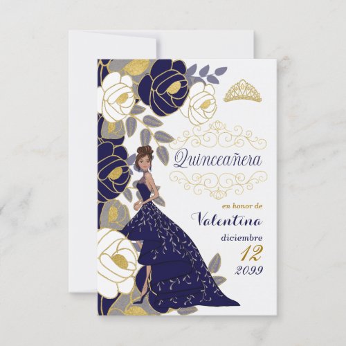 Spanish Save the Date Blue Quinceanera No Photo