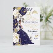 Spanish Save the Date Blue Quinceanera No Photo (Standing Front)