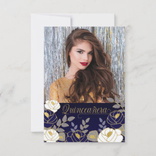 Spanish Save the Date Navy Blue Quinceanera Floral