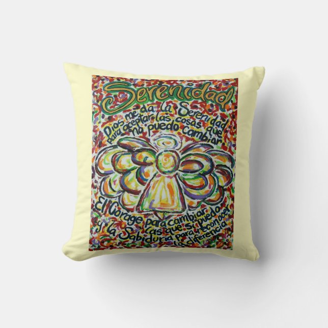 Spanish Serenity Prayer Angel Decorative Pillow (Front)