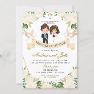 Spanish Sibling Boy and Girl First Holy Communion Invitation