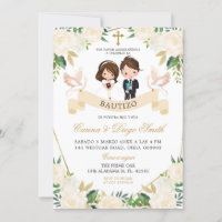 Spanish Sibling Boy Girl Bautizo Invitacion