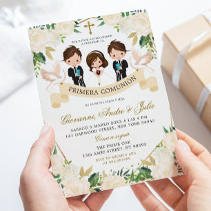 Spanish Sibling Boys Girl First Holy Communion Invitation