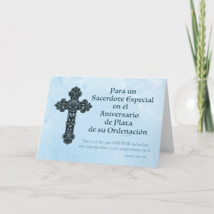 Spanish Silver 25th Ordination Anniversary Priest Card