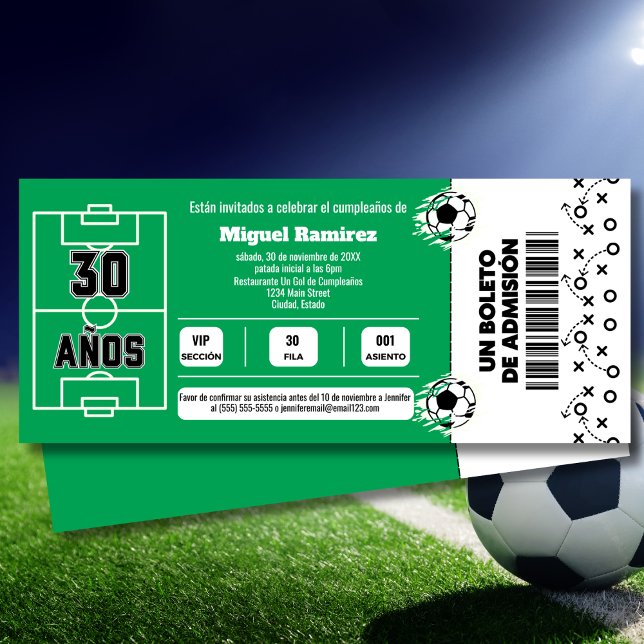 Spanish Soccer Game Ticket for 30th Birthday Party Invitation (Creator Uploaded)