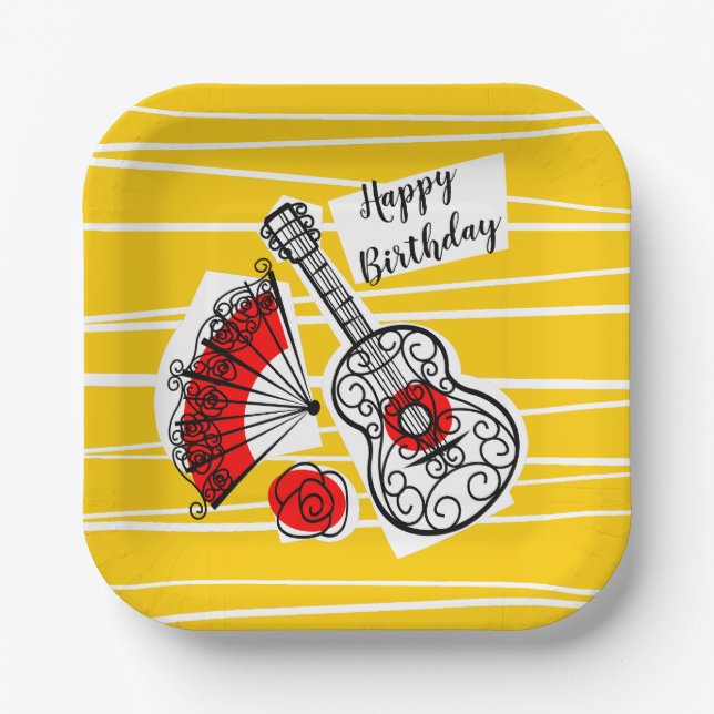 Spanish Souvenirs Birthday square Paper Plates (Front)
