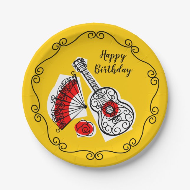 Spanish Souvenirs Border Birthday paper plate (Front)