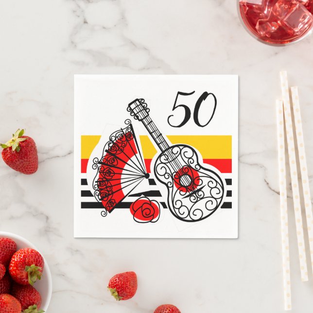 Spanish Souvenirs Classic Stripe 50 Age Napkins (Insitu)