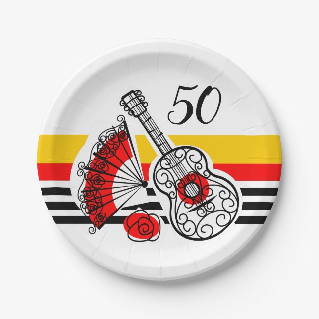 Spanish Souvenirs Classic Stripe 50 Age Paper Plates (Front)