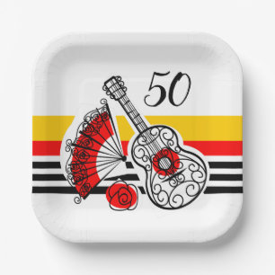 Spanish Souvenirs Classic Stripe 50 Age square Paper Plates